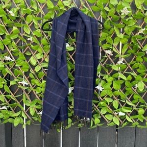 Zegna Plaid Navy Blue Wool Scarf - stay warm next winter with an English flare